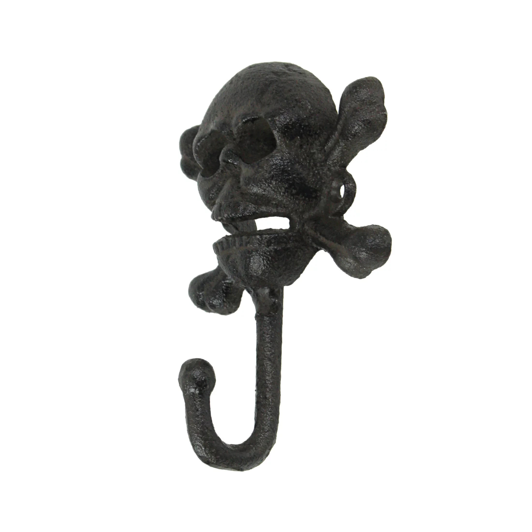 Zeckos Black Cast Iron Skull and Bones Decorative Wall Hooks Set of 3