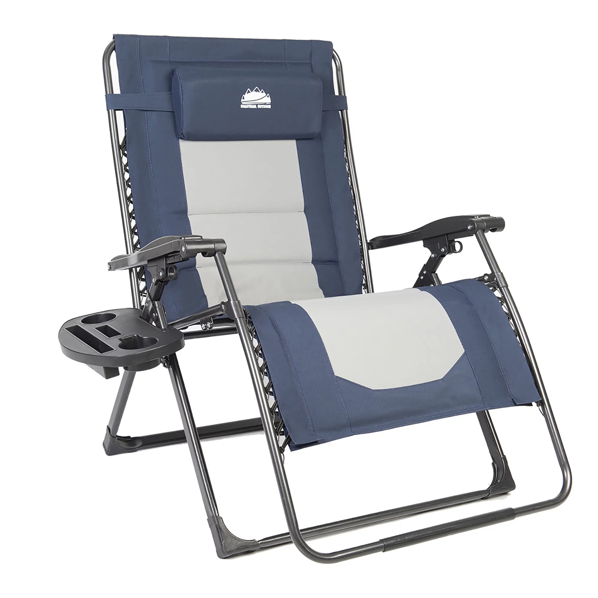 Coastrail Outdoor Oversized Zero Gravity Chair Wood Armrest Padded XXL Folding Patio Lounge Adjustable Recliner with Cup Holder & Side Table, 400lbs Weight Capacity, Blue