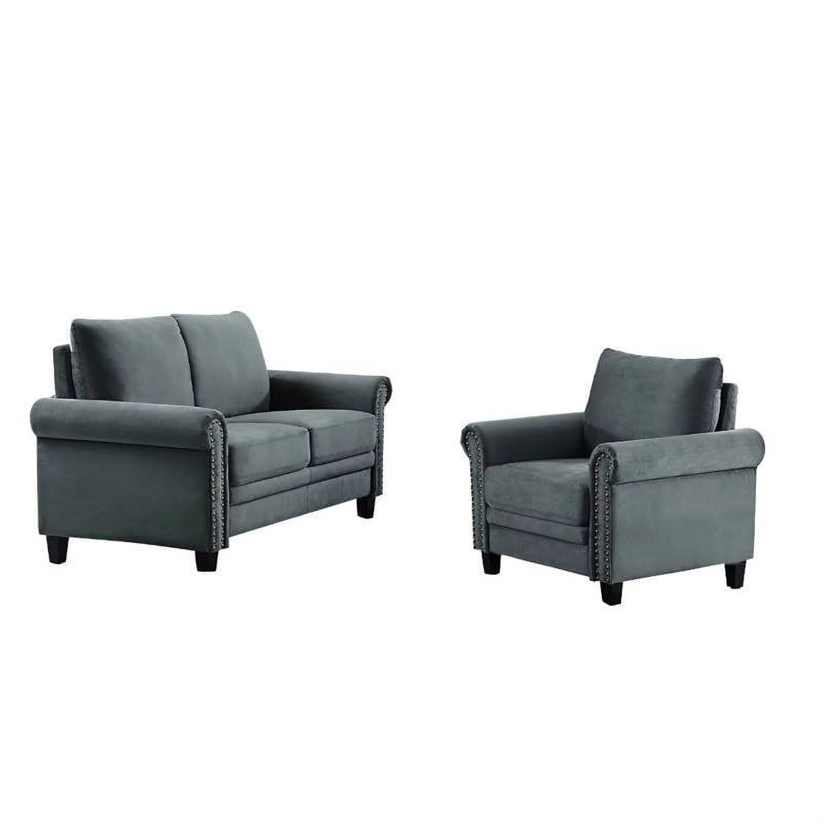 Set of 2 Nailhead Trim Loveseat and Accent Chair