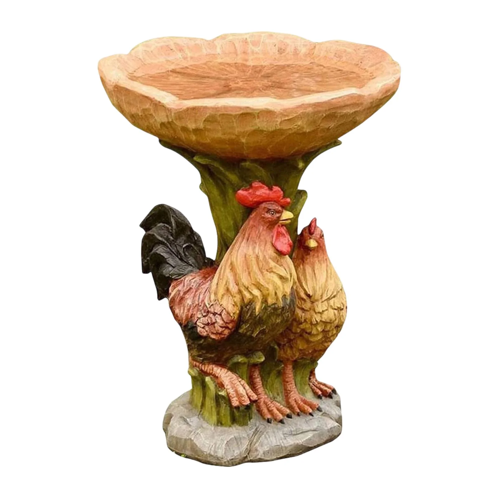 figatia Garden Bird Bath Bowl Resin Feeder Lawn Feeding Station Statue Figurine Chicken Sculpture for Park,Porch,Railing,Deck