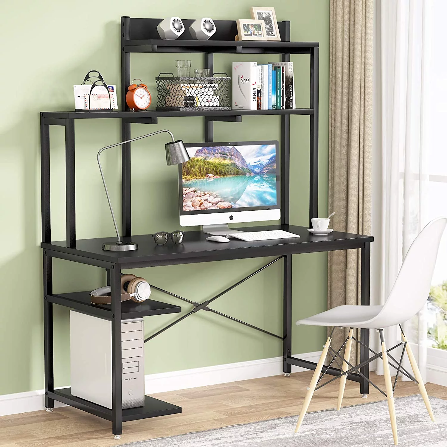 TribeSigns 47-Inch Computer Desk with Storage Hutch Shelf for Home Office