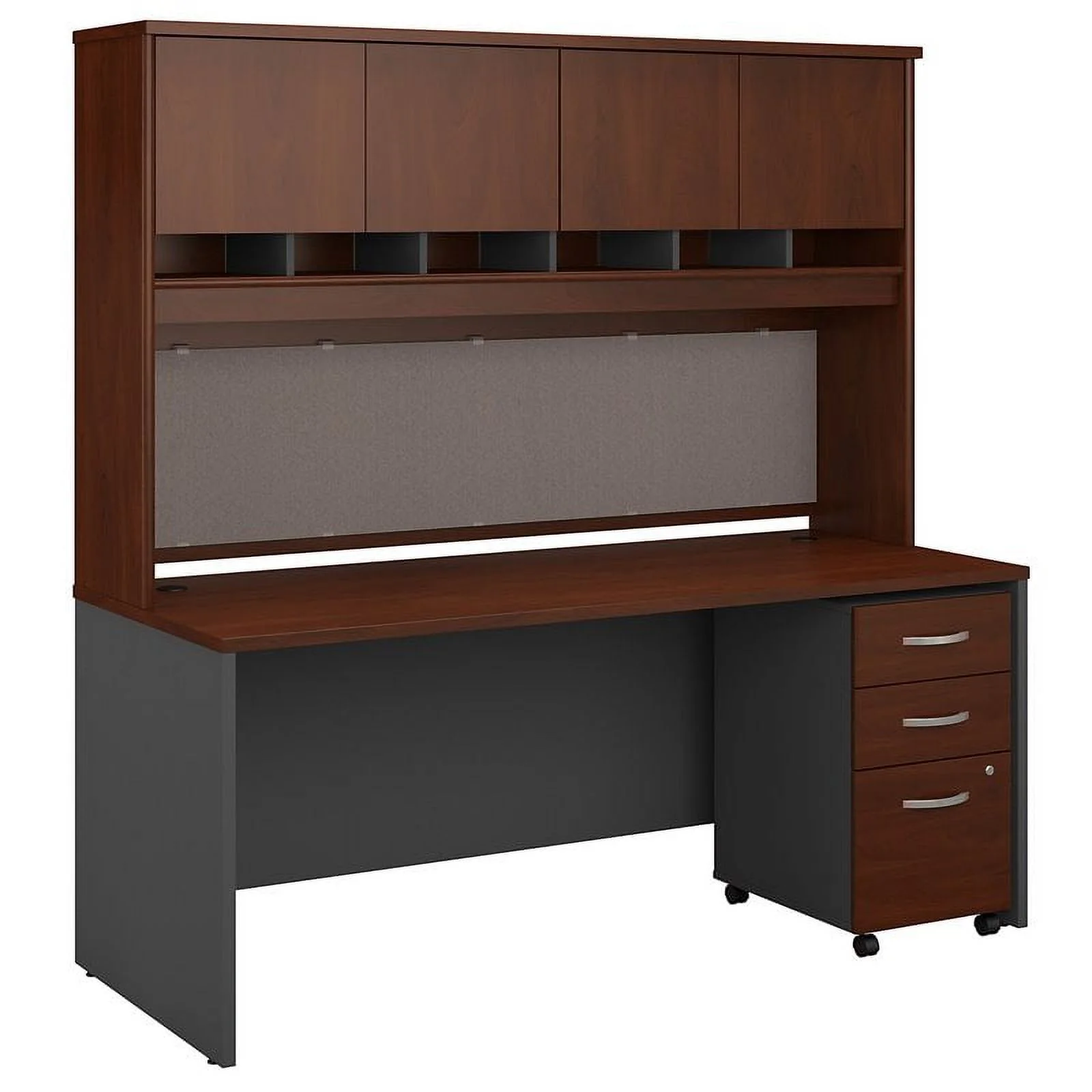 Series C 72W x 30D Desk with Hutch and Mobile File Cabinet in Hansen Cherry