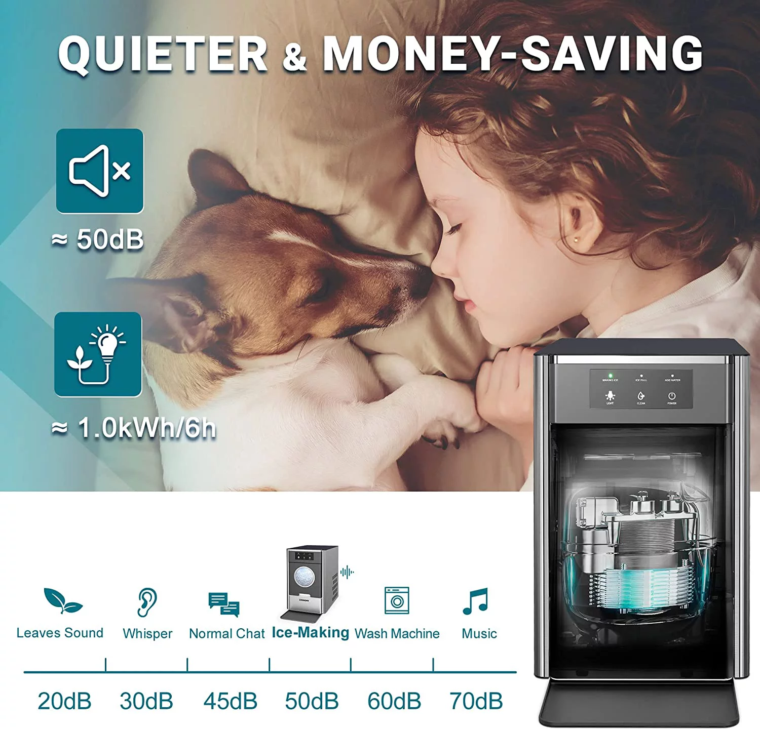 Euhomy 33lbs/24H Countertop Nugget Ice Maker, Soft Nugget Ice, 2 Ways Water Refill & Self-Cleaning Pebble Ice Maker