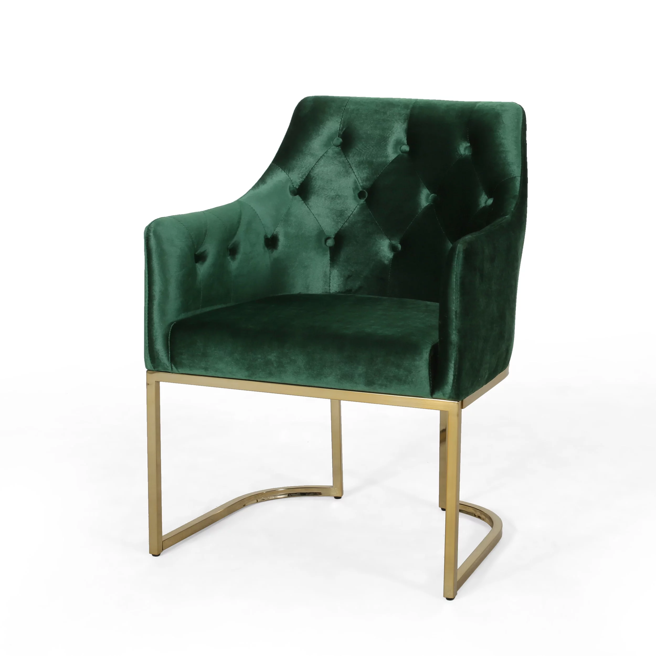 GDF Studio Emerton Modern Glam Velvet Tufted Accent Chair, Emerald and Gold