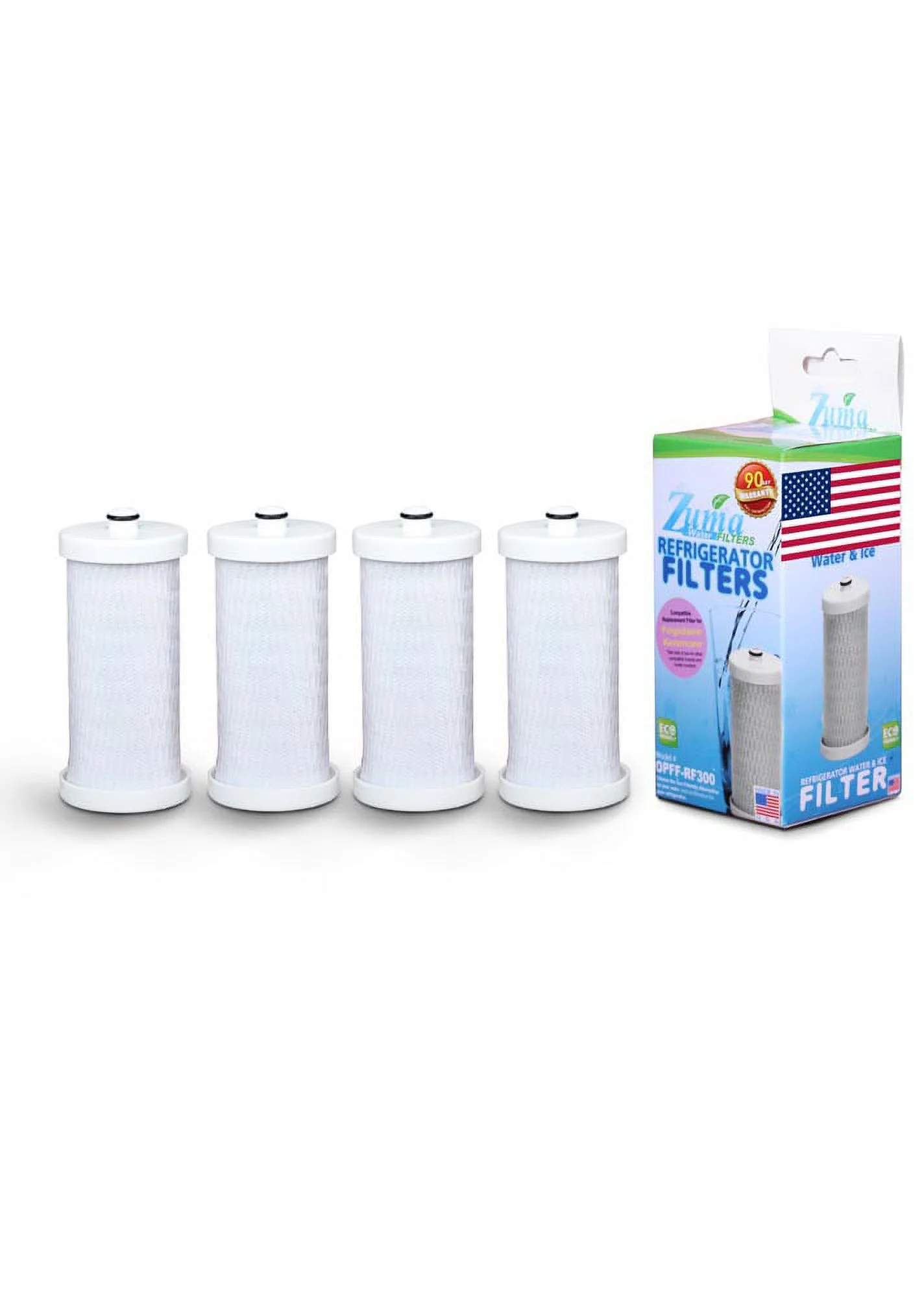 ZUMA Brand , Water and Ice Filter , Model # OPFF-RF300 , Compatible with FRS6LR5EM5 - 4 Pack - Made in U.S.A.