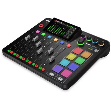 RODECaster Pro II Integrated Audio Production Studio Console Bundle with 4x PodMic Microphone, 4x TAPH500 Headphones, 4x Broadcast Arm, 4x M to F XLR Cable, 32BG microSD Card