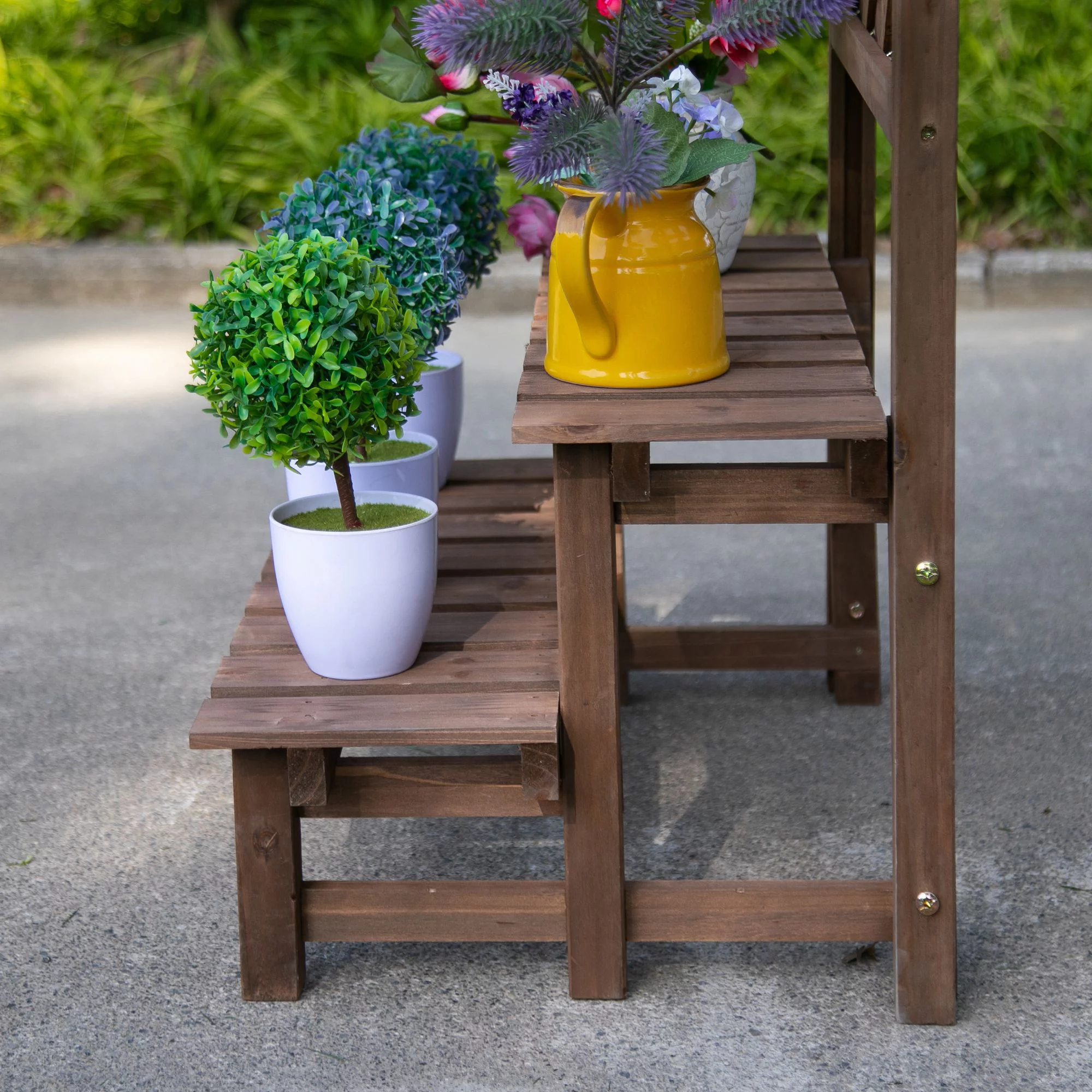 Outsunny 2-Level Wooden Garden Plant Stand with Climbing Vine Trellis, Brown