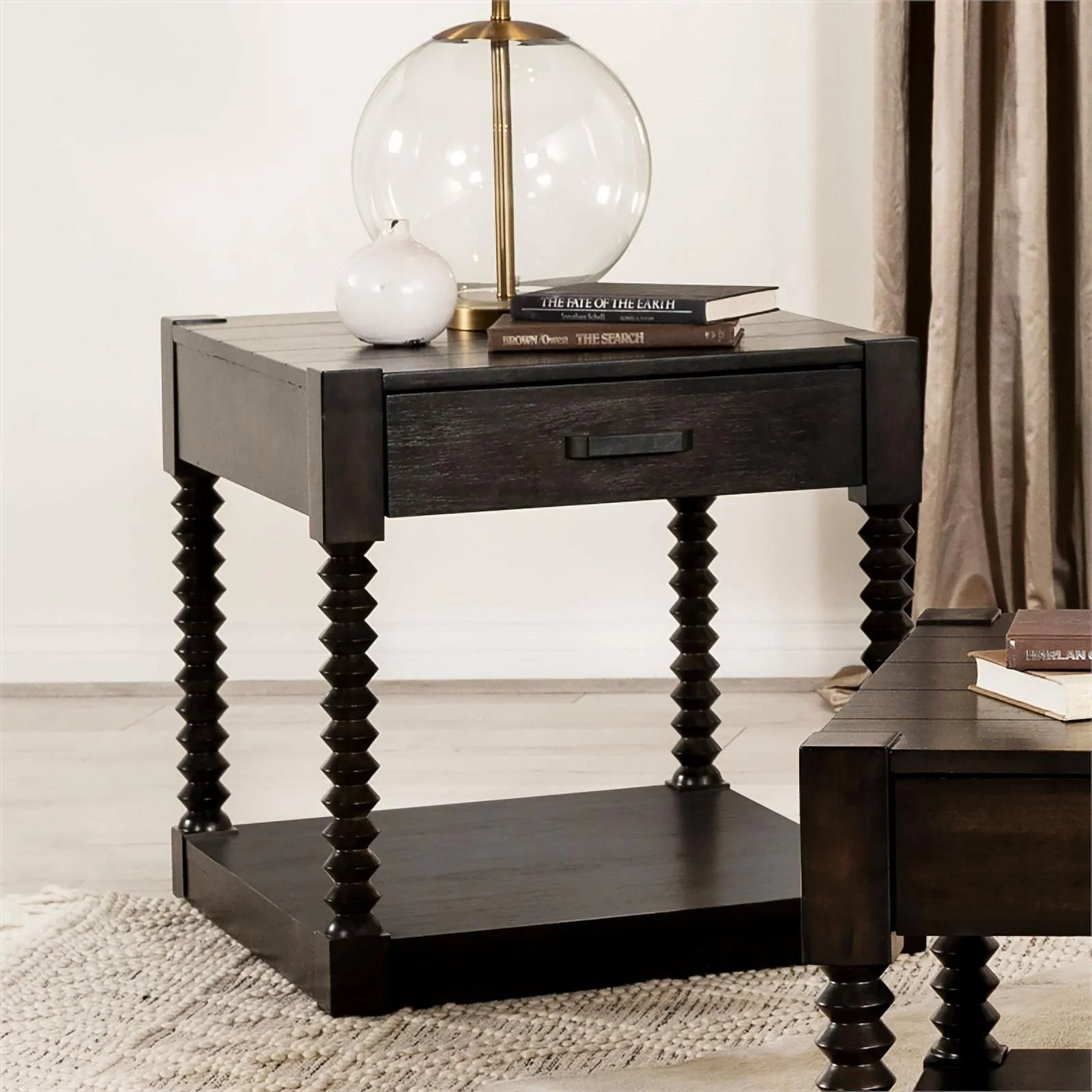 Pemberly Row 1-drawer Traditional Wood End Table in Coffee Bean