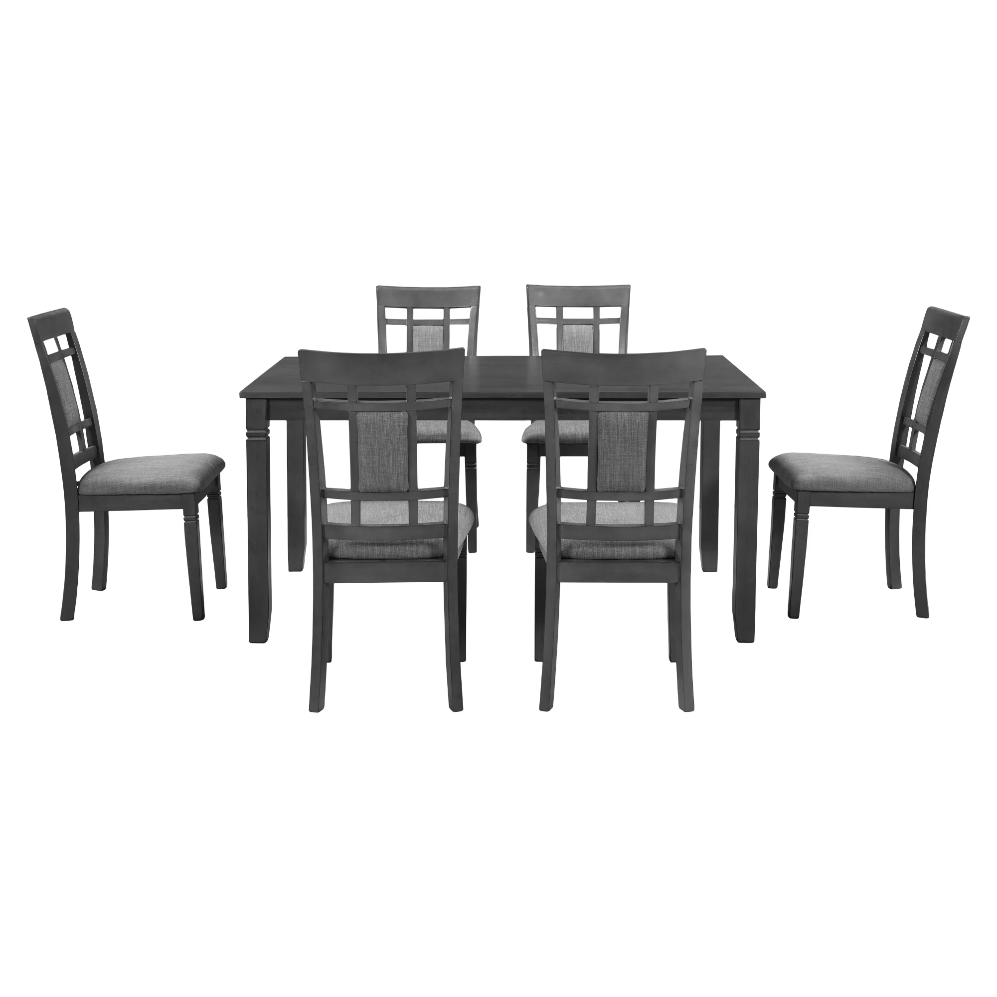 CoSoTower 7-Piece Farmhouse Rustic Wooden Dining Table Set Kitchen Furniture Set with 6 Padded Dining Chairs, Gray