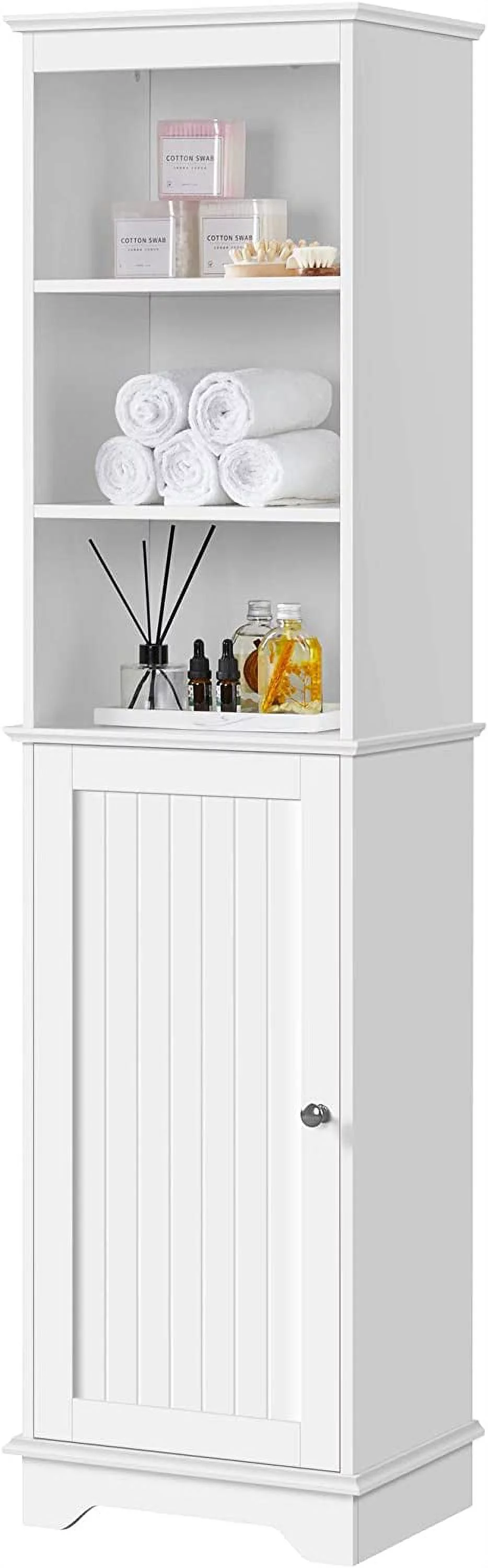 Bathroom Storage Cabinet, Tall Slim Cabinet with 3 Shelves & Door, Floor Freestanding Linen Cabinet for Bathroom, Living Room, 16 x 12 x 60.5 Inches, White