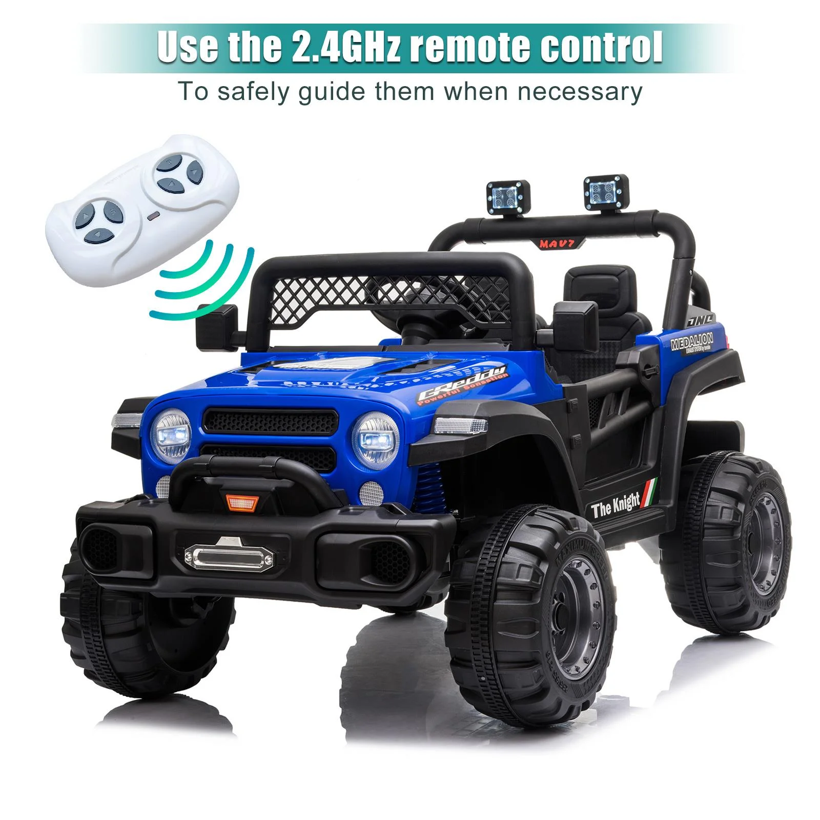 UBesGoo 12V Kids Battery Powered Electric Truck Ride-On Car with RC, Headlights, Music - Blue