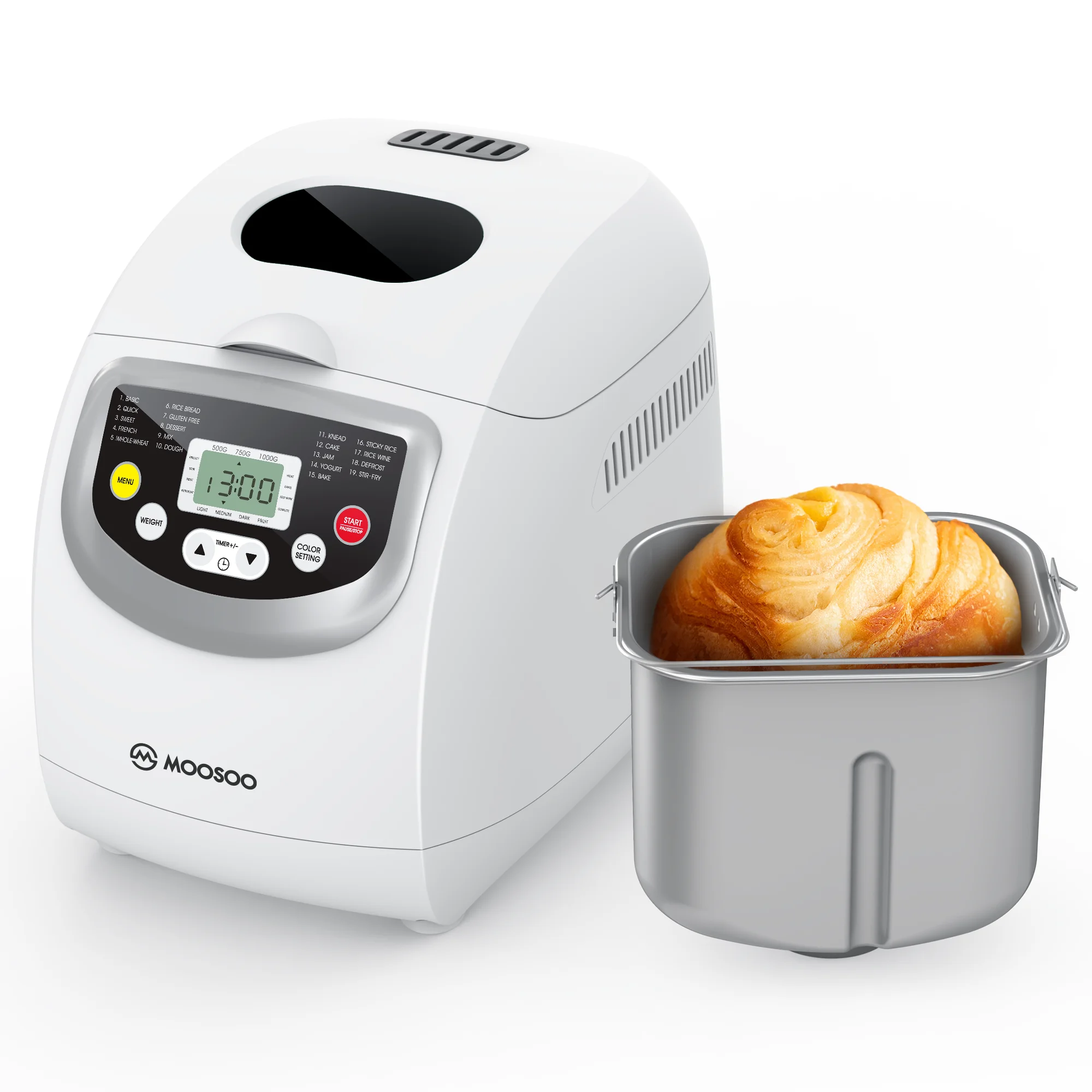 Moosoo 2 lb. Bread Maker Machine with 19 Setting Programs Digital Touch Panel