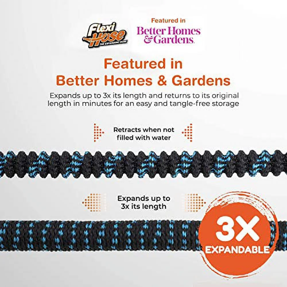 Flexi Hose with 8 Function Nozzle Expandable Garden Hose, Lightweight & No-Kink, 50 FT Blue Black