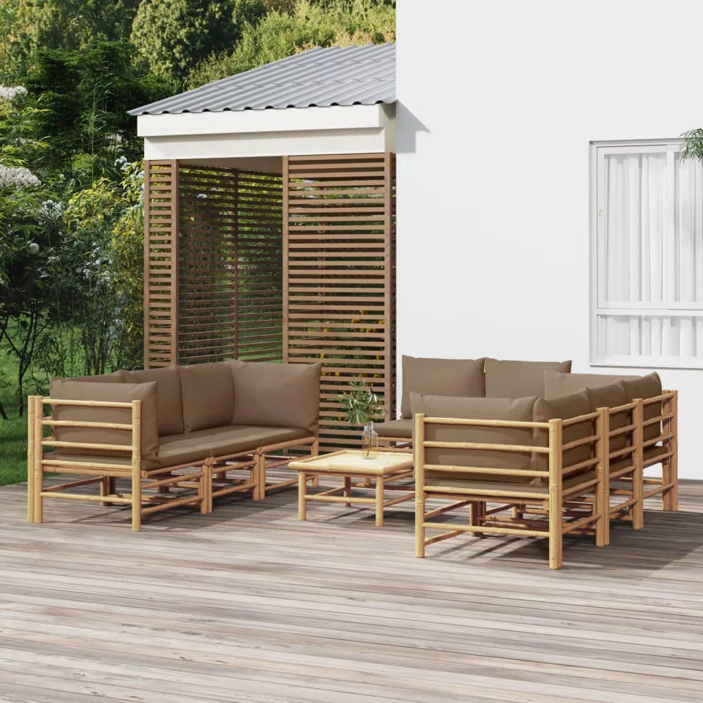 Htovila 9 Piece Patio Set with Taupe Cushions Bamboo