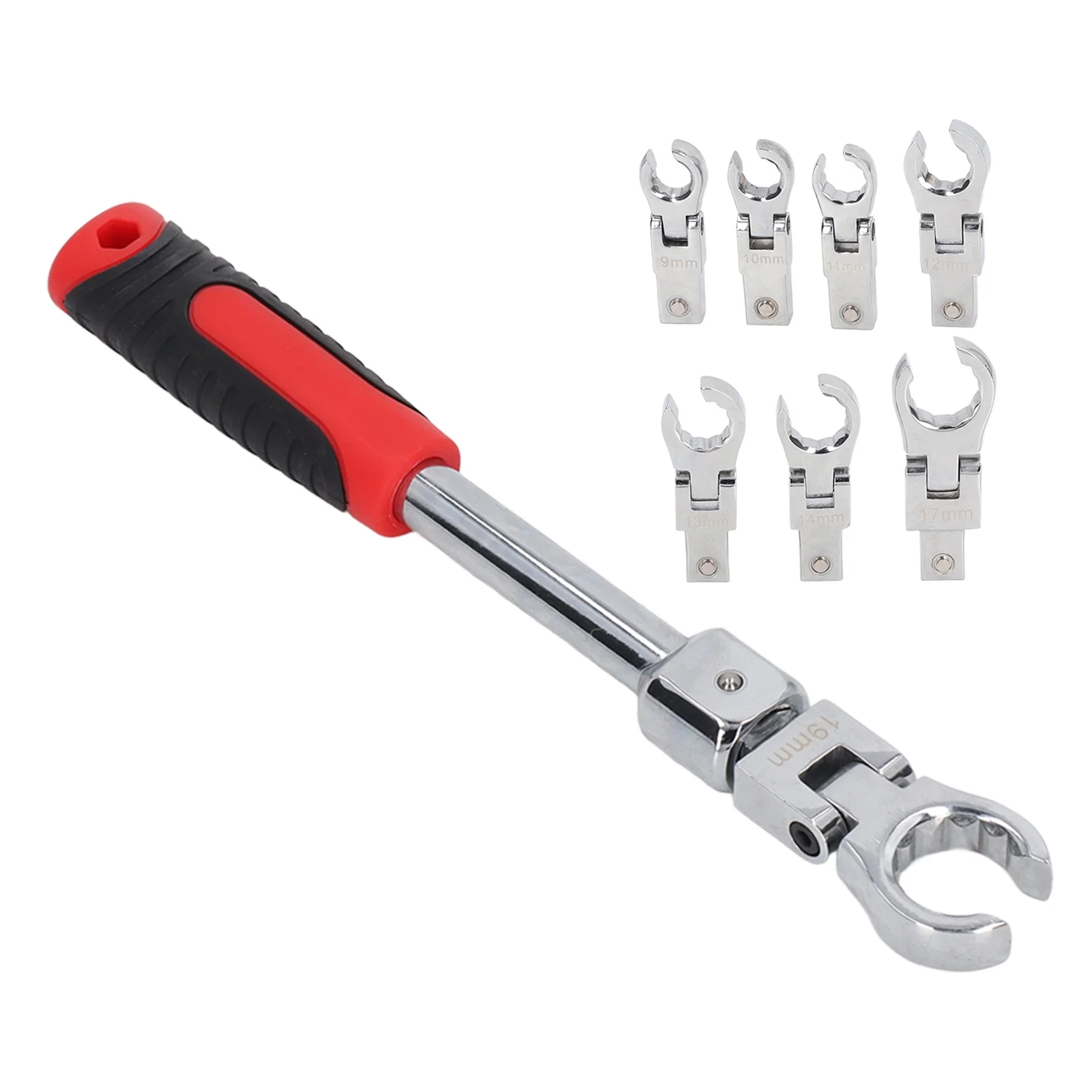 Risegun 9-Piece Set of Detachable Movable Head Oil Pipe Wrench with 180 ° Rotating Gear Wrench