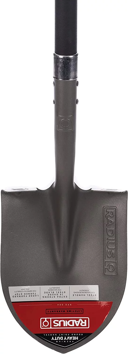 Radius Garden 58-in Long Handle Round Point Digging Shovel, Steel Shovel Head with Fiberglass Shaft