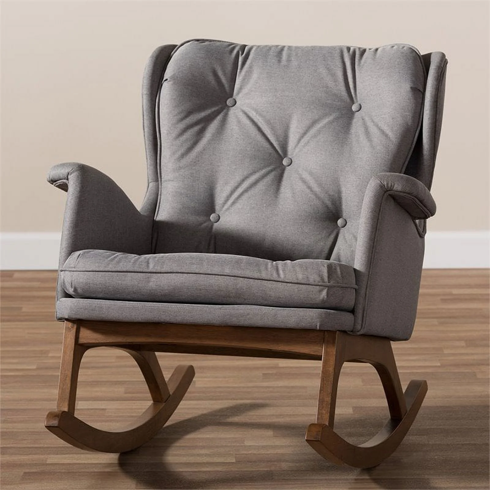 Home Square 2 Piece Tufted Upholstered Fabric Rocker Set in Gray and Walnut