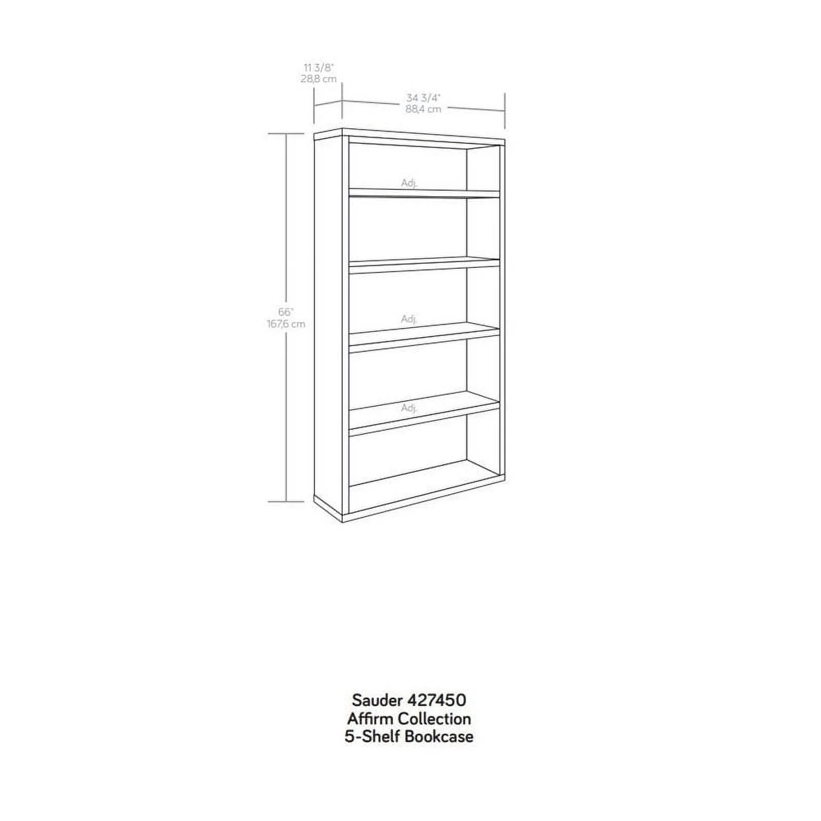 Sauder Affirm Engineered Wood 5-Shelf Bookcase in Noble Elm/Brown