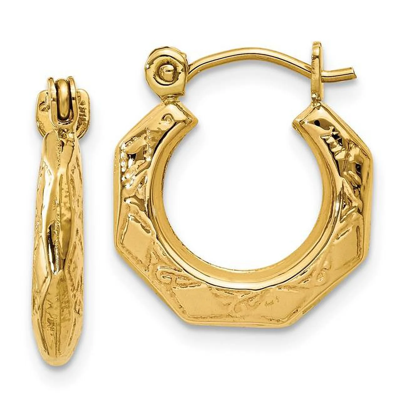 Primal Gold 14 Karat Yellow Gold Polished Patterned Hollow Hoop Earrings