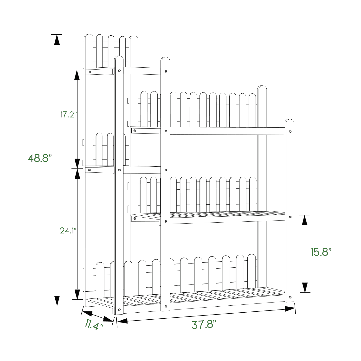 MoNiBloom Wood 5 Tiers Plant Stand, Flower Display Rack, Fence Lawn, Carbonized, for Garden