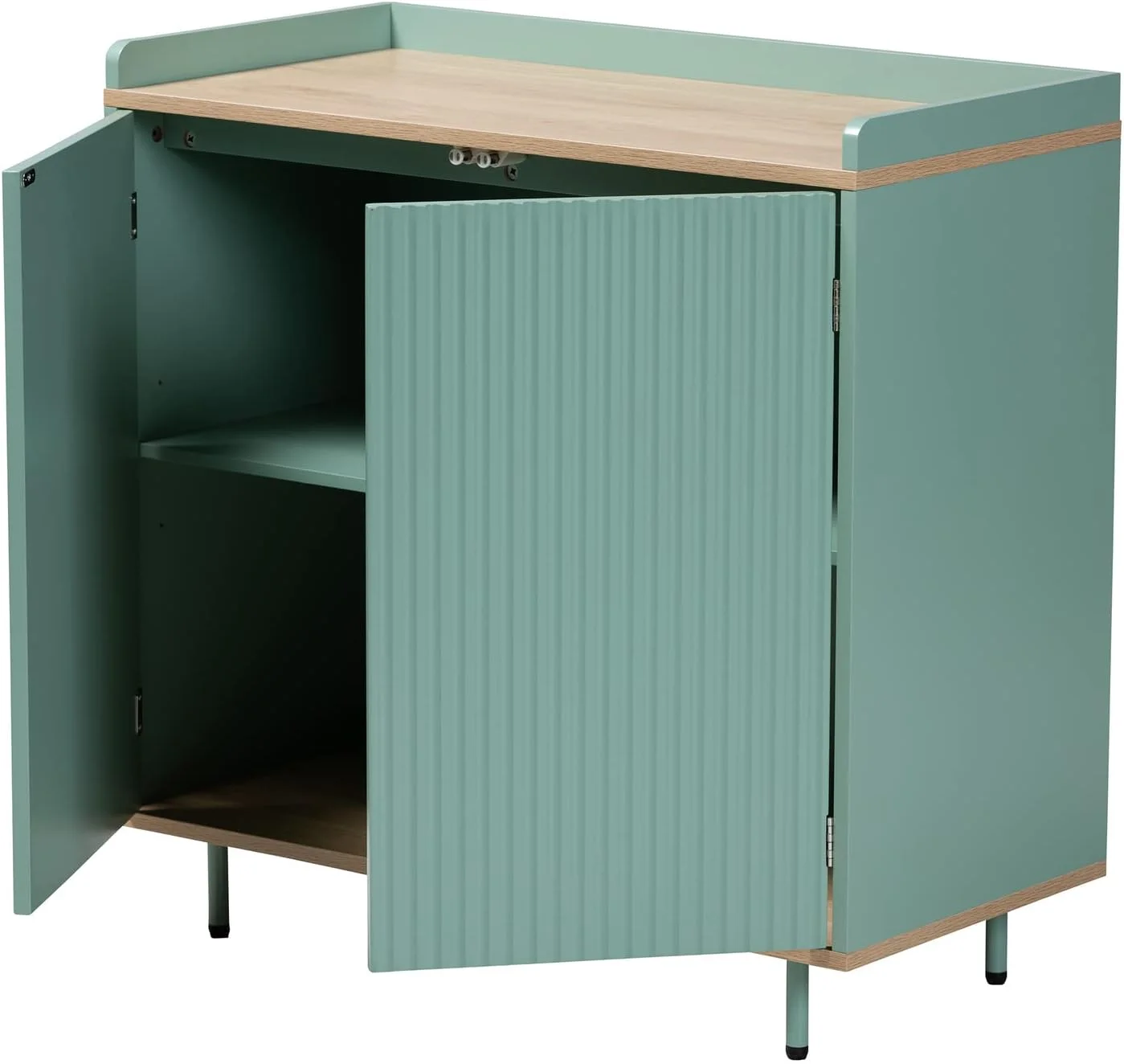 SQTRFCV Tavita Mid-Century Modern Two-Tone Mint Green and Oak Brown Finished Wood 2-Door Sideboard Buffet