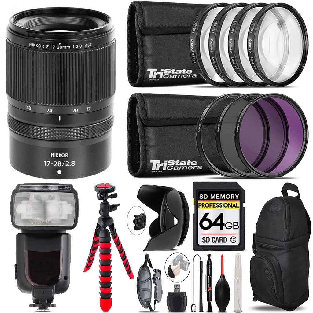Nikon NIKKOR Z 17-28mm f/2.8  Lens+ Canon Speedlight & More - 64GB Kit