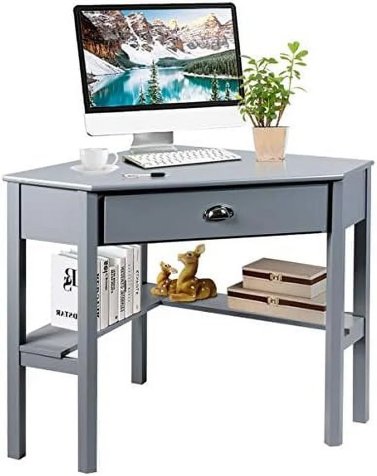 HYHBIBOOM Corner Desk for Small Space Triangle Computer Desk Corner Writing Desk Corner  Vanity Table with  Drawer &  for Home Office  Workstation  Living Room  Bedroom Natural