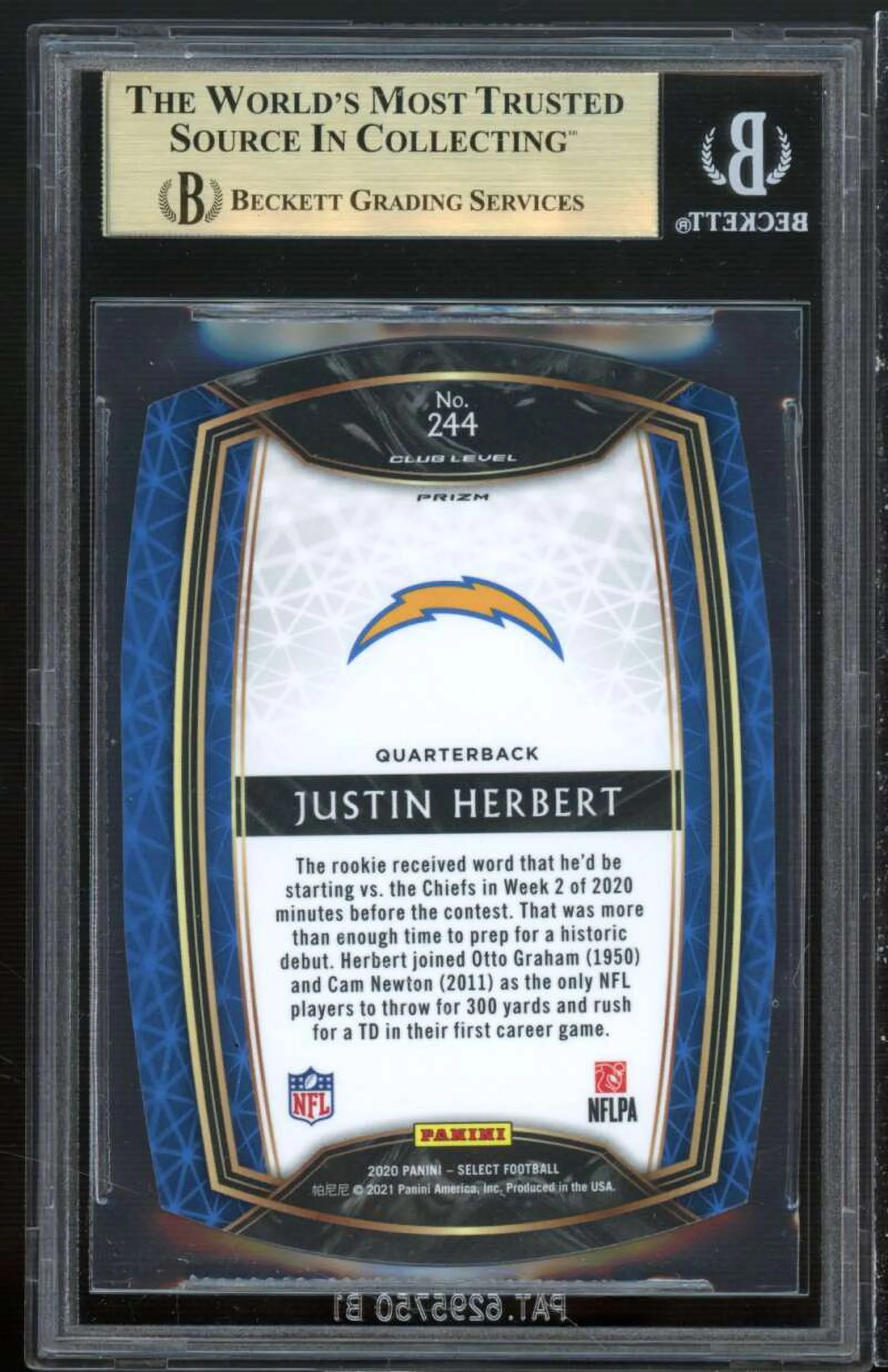 Justin Herbert Rookie Card 2020 Select Prizm Maroon Die Cut #244 BGS 9.5