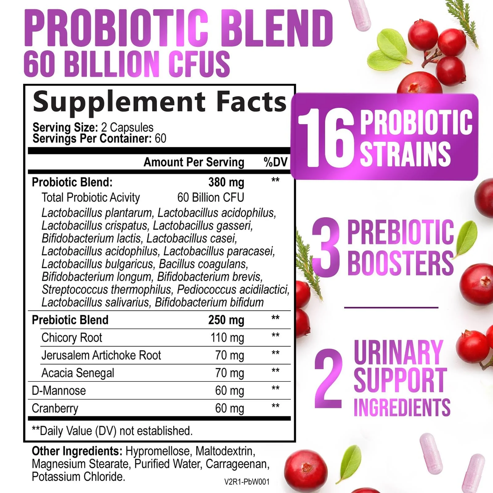 Probiotics for Women with Prebiotics & Cranberry, 60 Billion CFU, Vaginal Women's Probiotic for Immune & Digestive Health, D-Mannose for Urinary Health, Shelf Stable No Soy Gluten Dairy - 120 Capsules