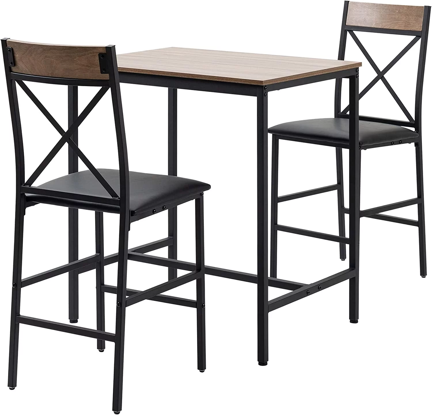 TJUNBOLIFE 3 Piece  Table and Chairs Set  Dining Table Set with PU Padded Stools and Steel Frame for Kitchen  Small Spaces  Brown