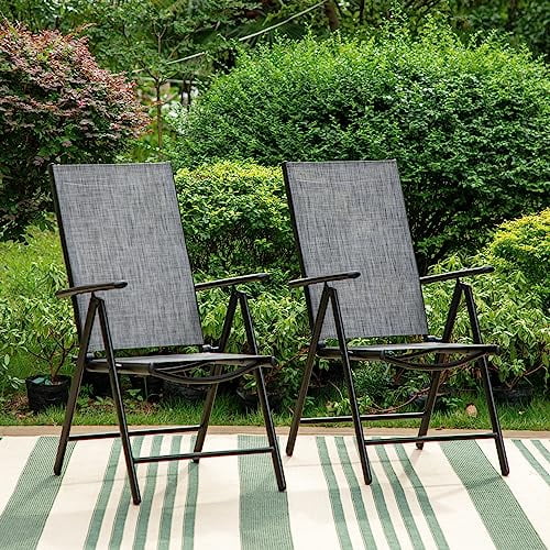 Sophia & William Patio Folding Dining Chairs Set of 2, 7-Levels Adjustable Sling Chairs, Portable Textiline High Back Chairs for Outdoor Garden Lawn Poolside Camping, Grey