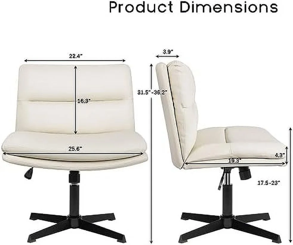 Armless Office Desk Chair No Wheels PU Padded JOMA Swivel Criss Cross Legged Chair Height Adjustable Wide Seat Computer Task Chair for  Office Mid Back Accent Vanity Chair (Grey)