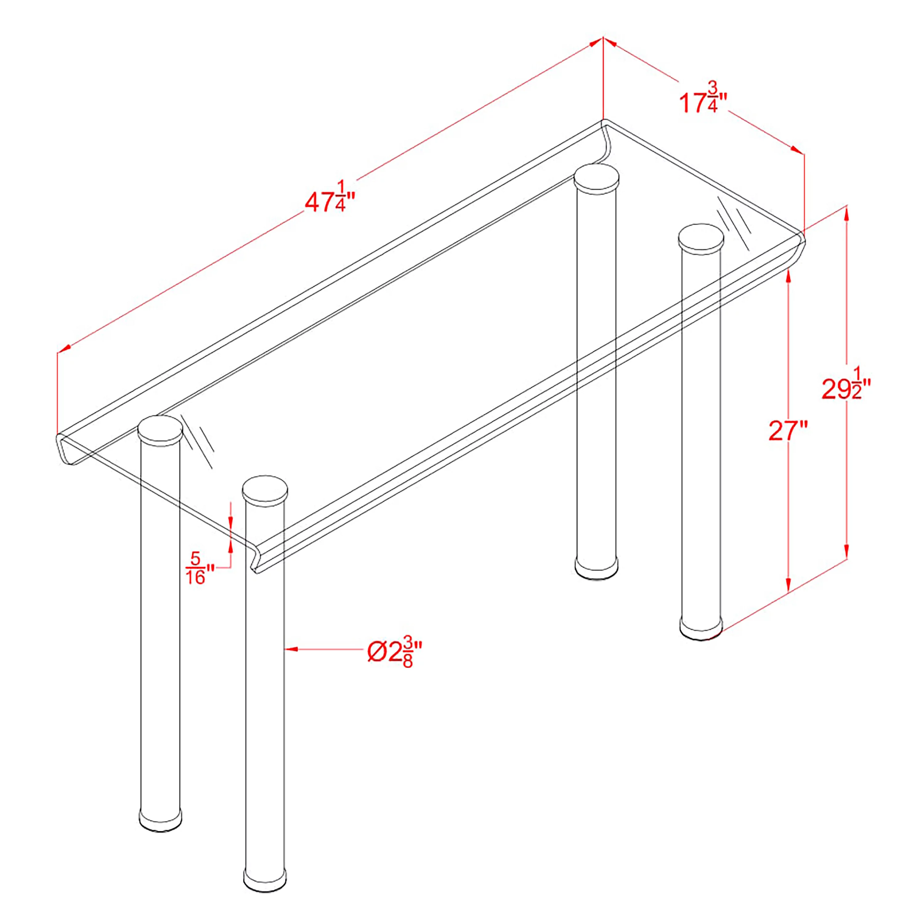 Furniture of America Ramey Glass Top Sofa Table, Champagne