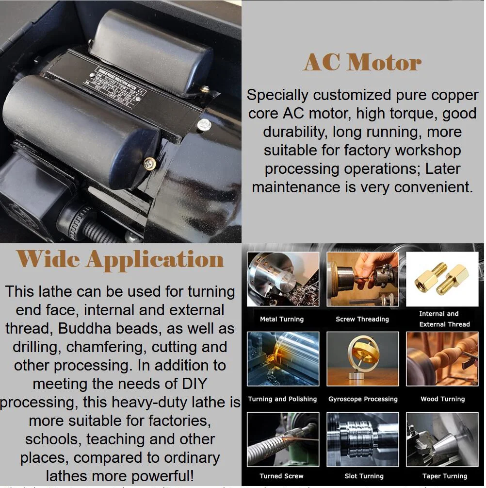 INTSUPERMAI Precision Metal Bench Lathe Machine 750W AC Motor