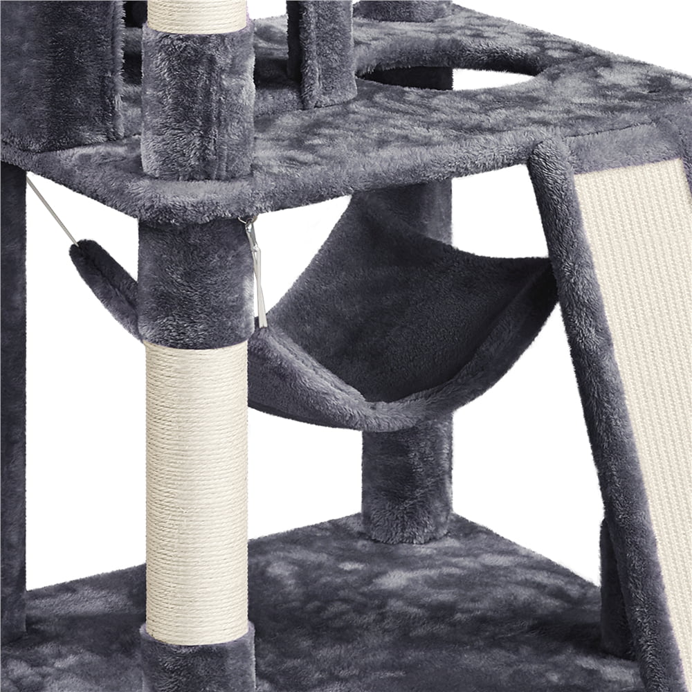 Topeakmart 60.5-in Multilevel Cat Tree Condo Scratching Posts with Hammock Top Perch, Dark Gray