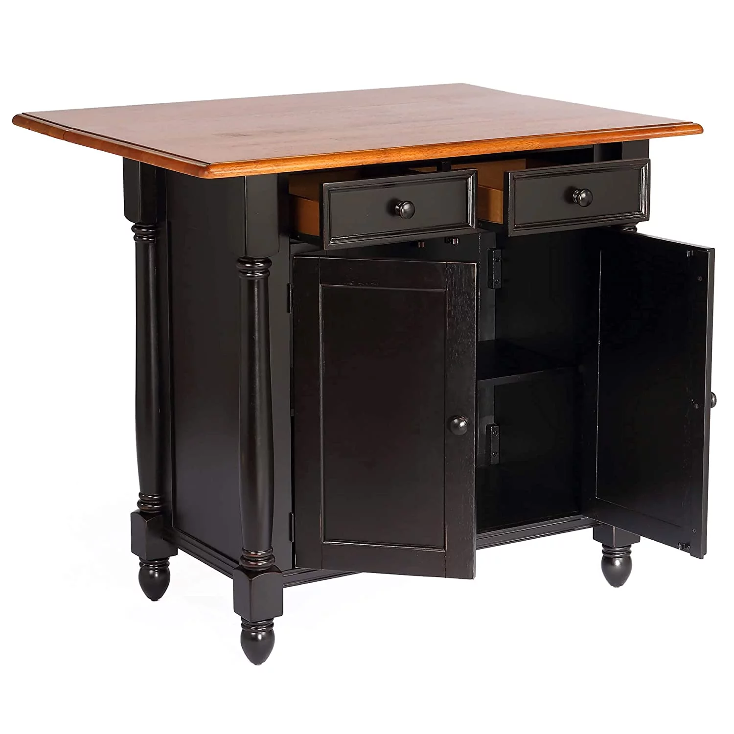 Sunset Trading Antique Black Kitchen Island with Cherry Drop Leaf Top