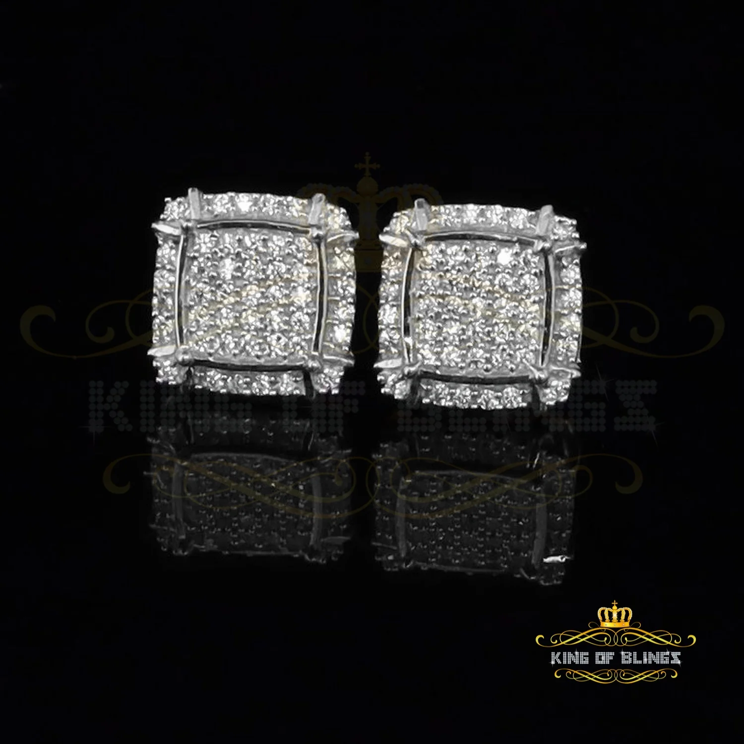 King of Bling's 925 Silver White 0.72ct Cubic Zirconia Hip Hop Square Men's & Women's Earrings
