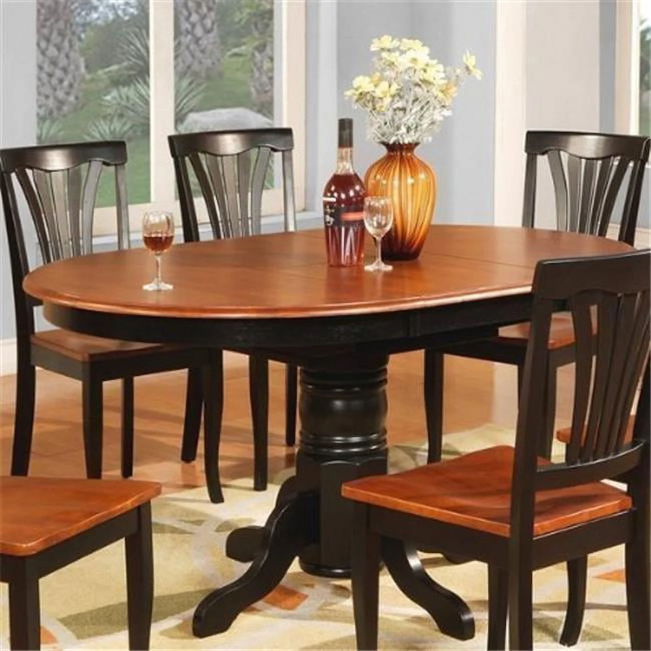 AVON11-T-BL&CH Avon Oval Table With 18 in. Butterfly leaf - Black and Cherry Finish.