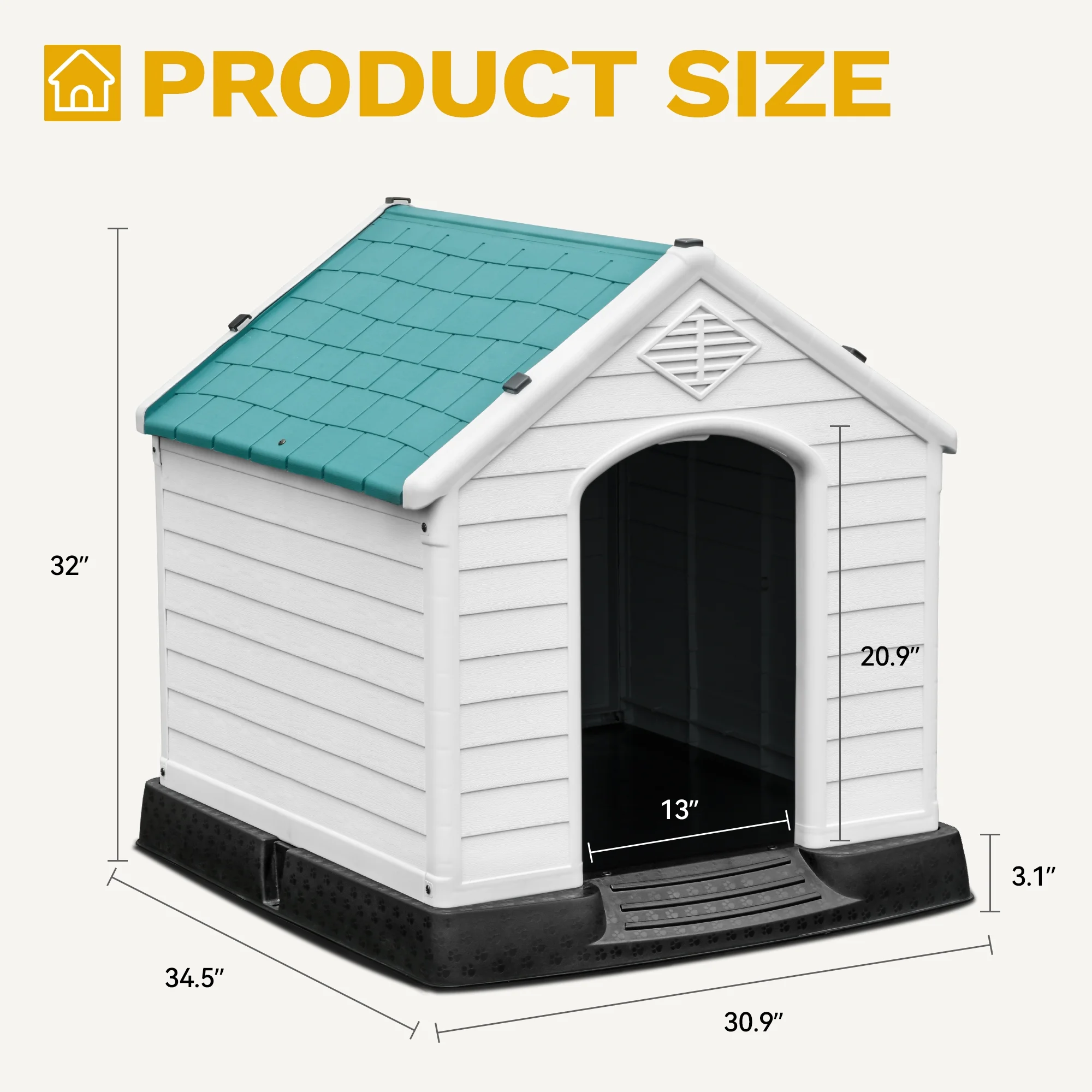 Dextrus Plastic Dog House,Outdoor Indoor Waterproof Dog Houses with Elevated Floor and Air Vents,Durable Ventilate & Easy Clean and Assemble,34.5''L x 30.9''W x 32''H,Blue