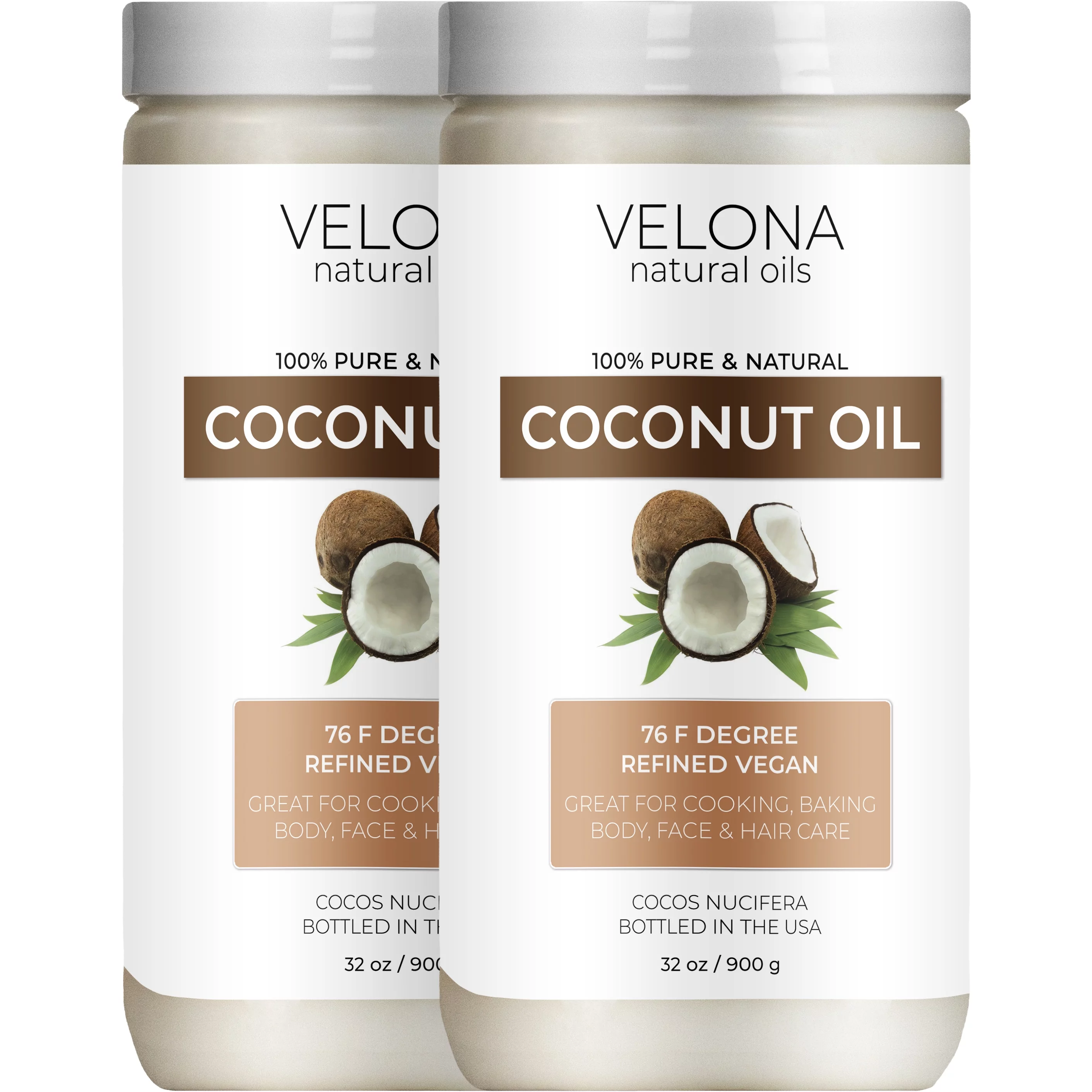 Velona Coconut Oil 76 Degree - 64 oz | 100% Pure and Natural Carrier Oil | in jar | Refined, Cold pressed | Skin, Face, Body, Hair Care