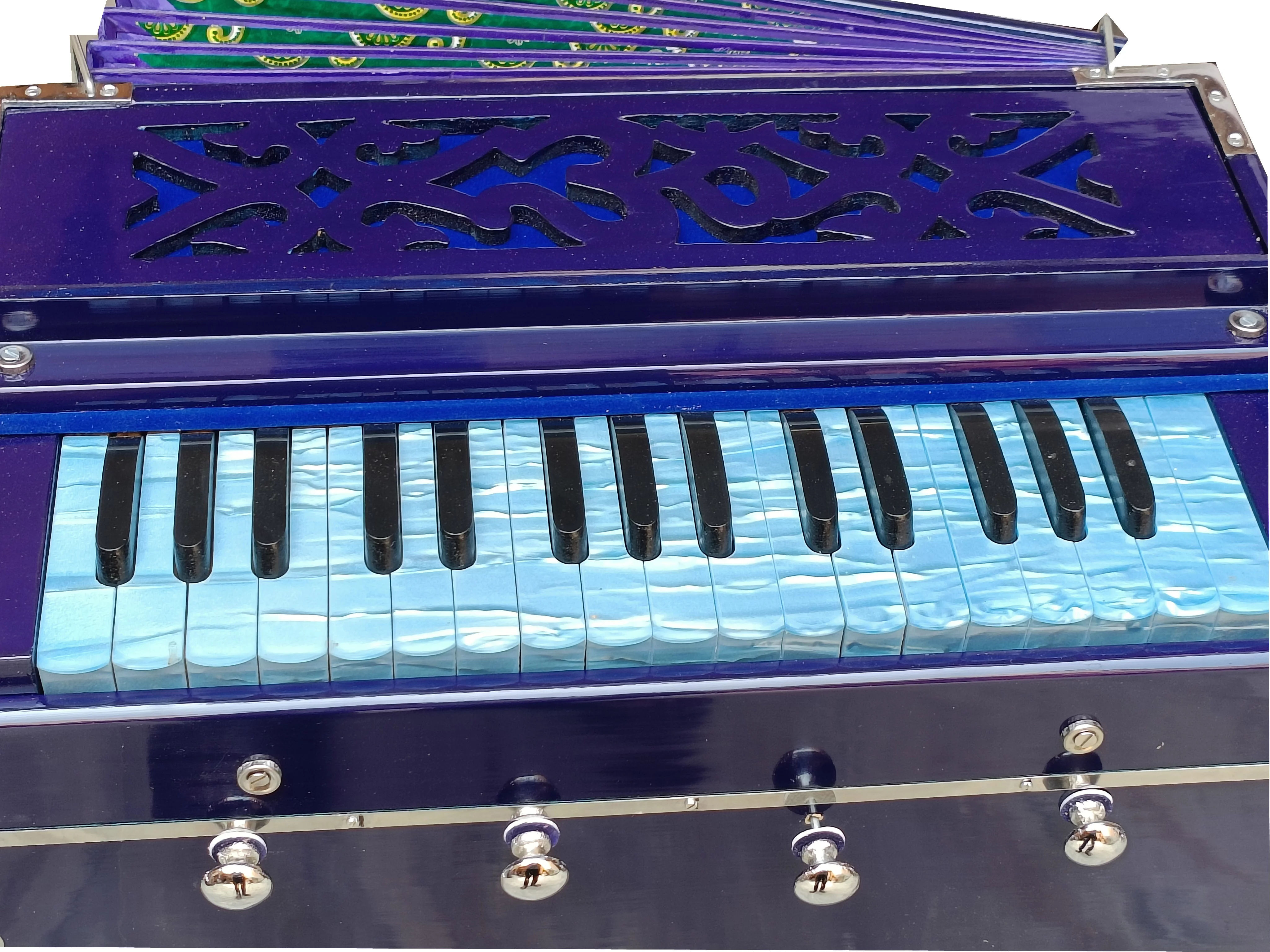Harmonium Blue~2 Octaves~4 Stops~Double Reeds~440 Hz~32 Keys~7 Fold Bellow~Bhajan~Kirtan