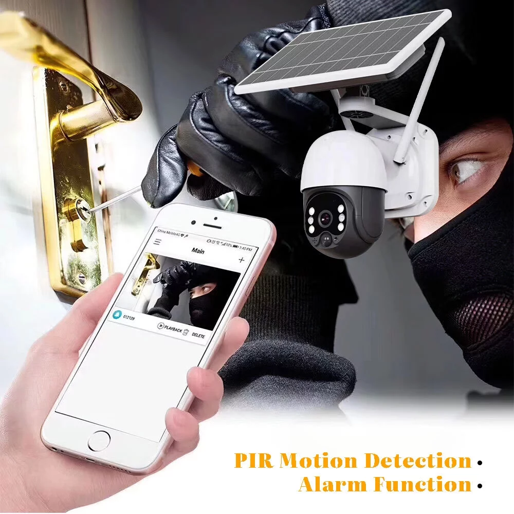 Security Camera Solar Battery Powered Wifi IP Camera Outdoor 360° Pan Home System Wireless