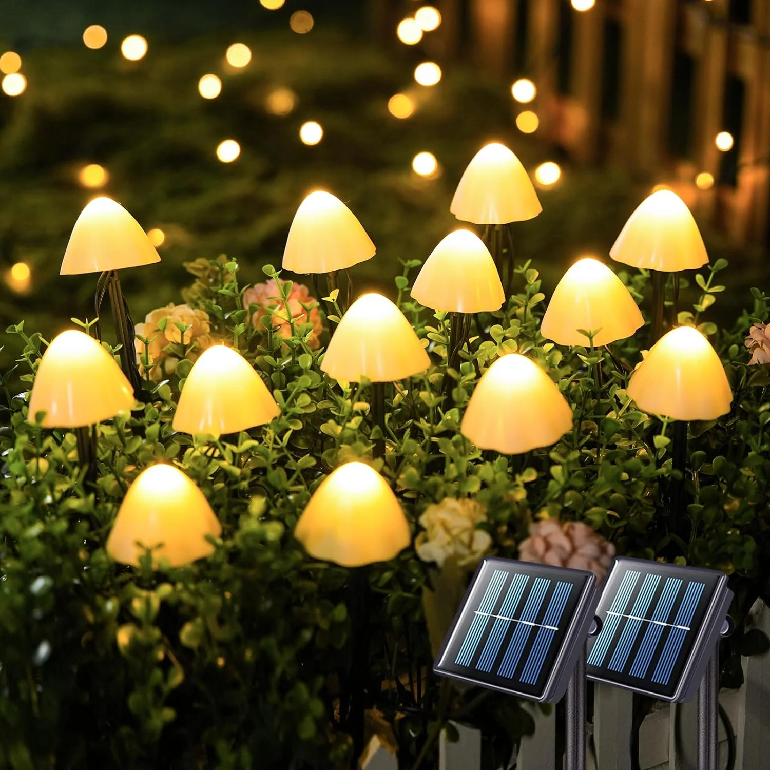 Solar Mushroom Lights for Outside, 20 LED 36FT Solar String Lights Outdoor Waterproof, 8 Modes Solar Pathway Lights for Garden Patio Yard Decor