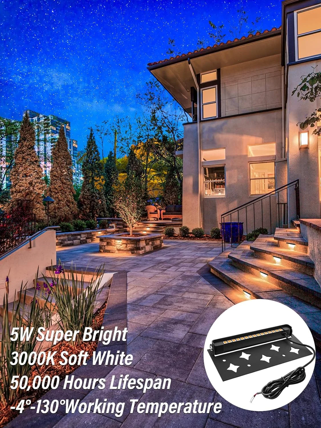 OUWI 5W Retaining Wall Lights 7 inch LED Hardscape Lighting Low Voltage Landscape Paver Lights 12V Step Lights Outdoor IP66 Waterproof 3000K Soft White Stair Deck Lighting (12 Pack+ Connectors)