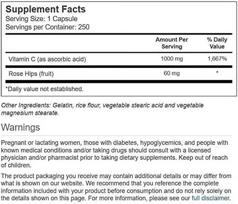 Vitacost Vitamin C 1000 mg Including Rose Hips -- 250 Capsules