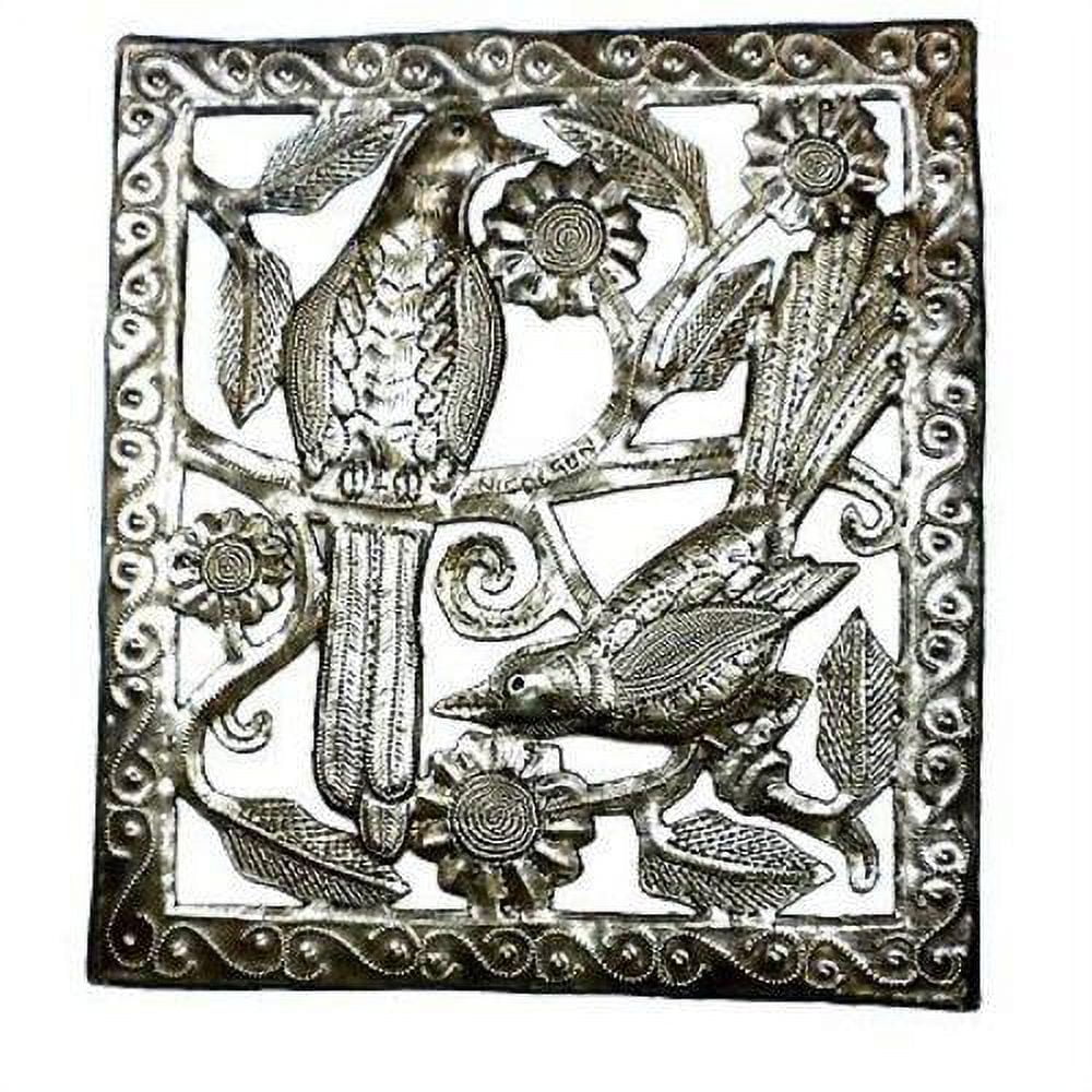Two Birds Ringed Haitian Steel Drum Square Wall Art