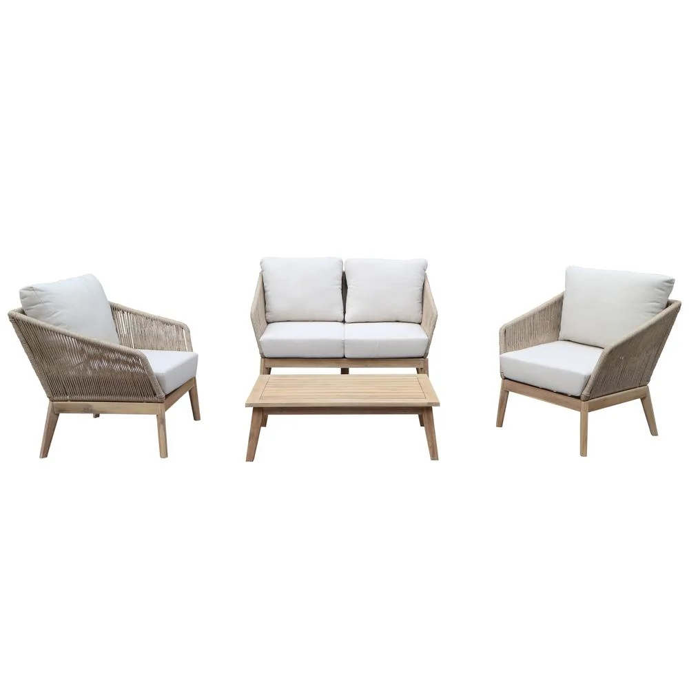 Pangea Home Diego 4-Piece Modern Acacia Wood Sofa Set in Beige Finish