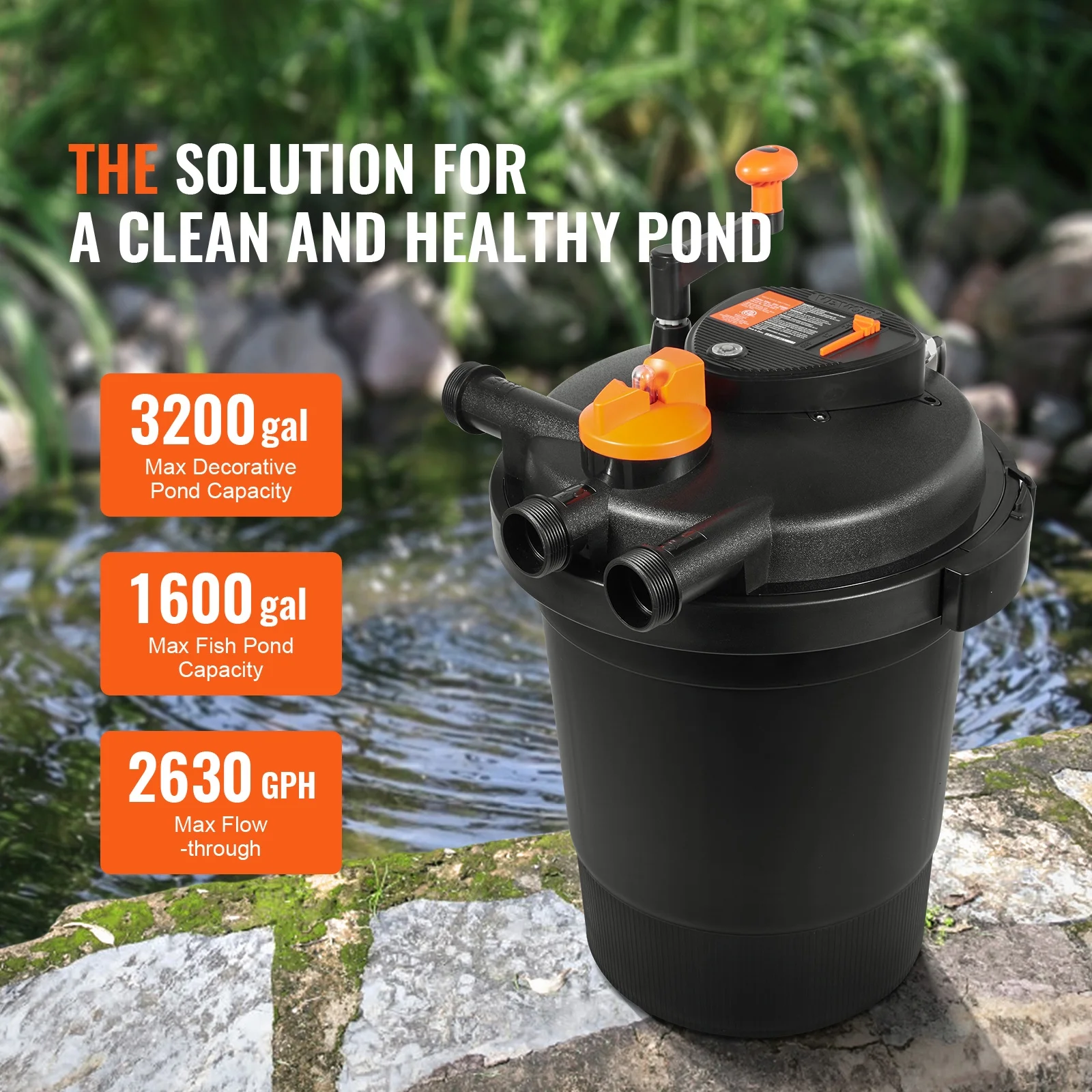 SKYSHALO 3200Gal 2630GPH Pond Pressure Bio Filter Koi Pond Filter with 13W UV