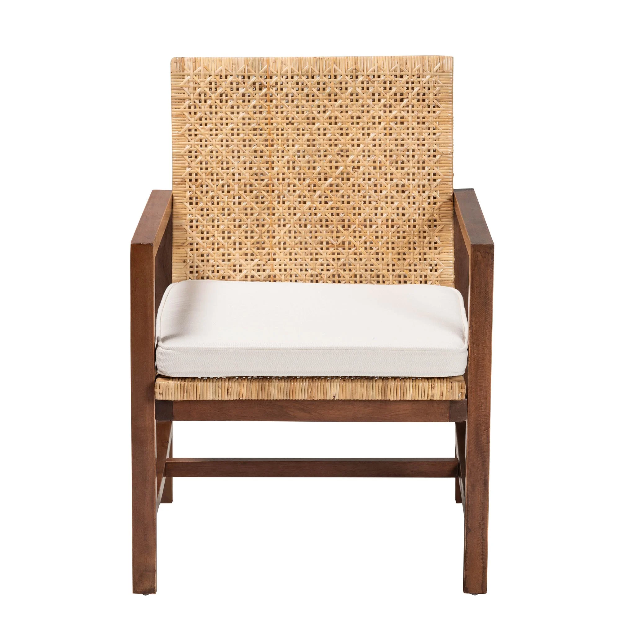 bali & pari Lovina Boho Arm Chair, Handwoven Natural Rattan, Light Honey