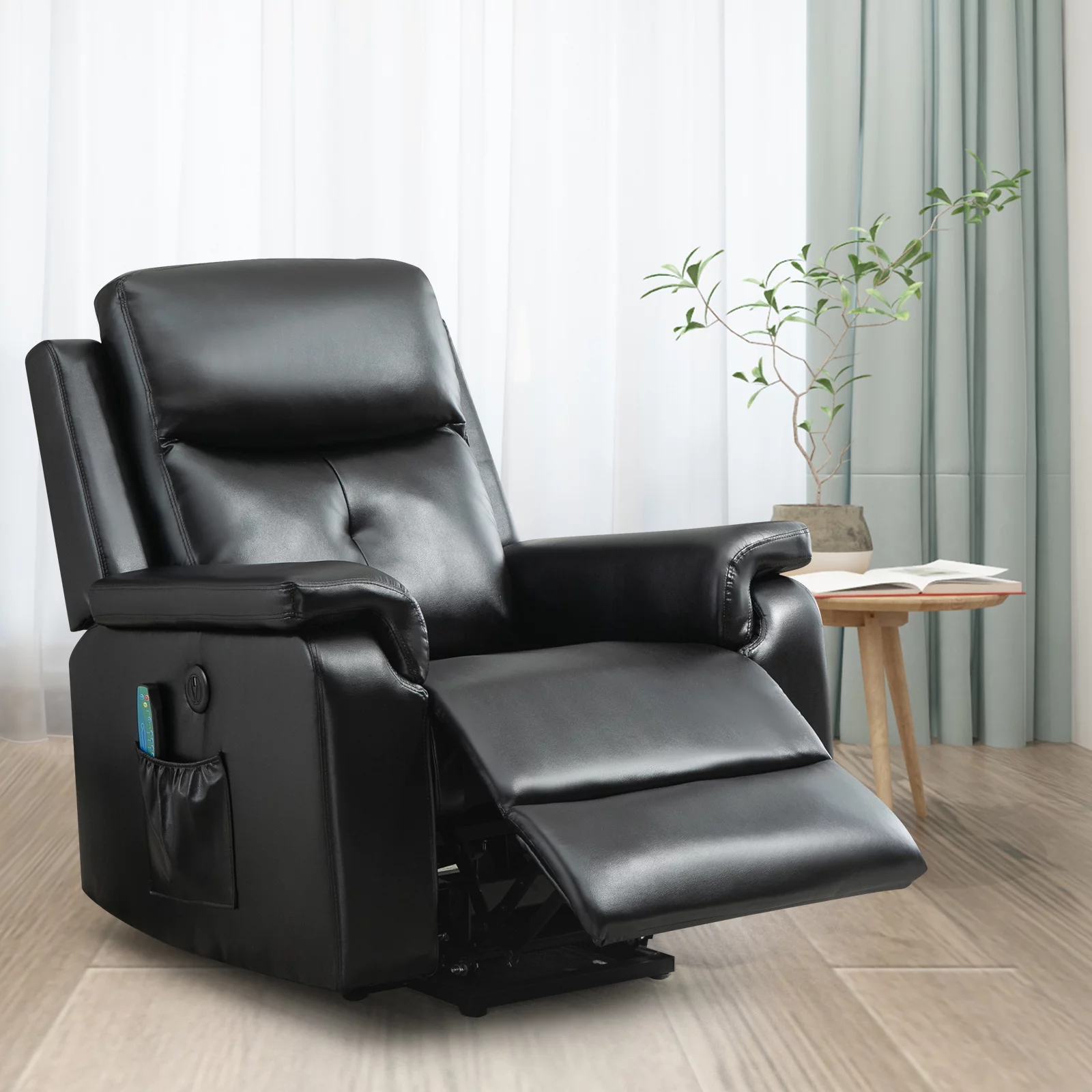AVAWING Power Lift Recliner Chair for Elderly, Microfiber/Leather Electric Massage Recliner Chair w/Heat, Remote Control, Side Pocket, USB Charge Port for Living Room, Bedroom（Black)